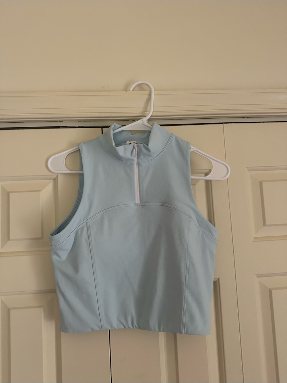 Goldhinge Light Blue Sleeveless Zip-Front Crop Top